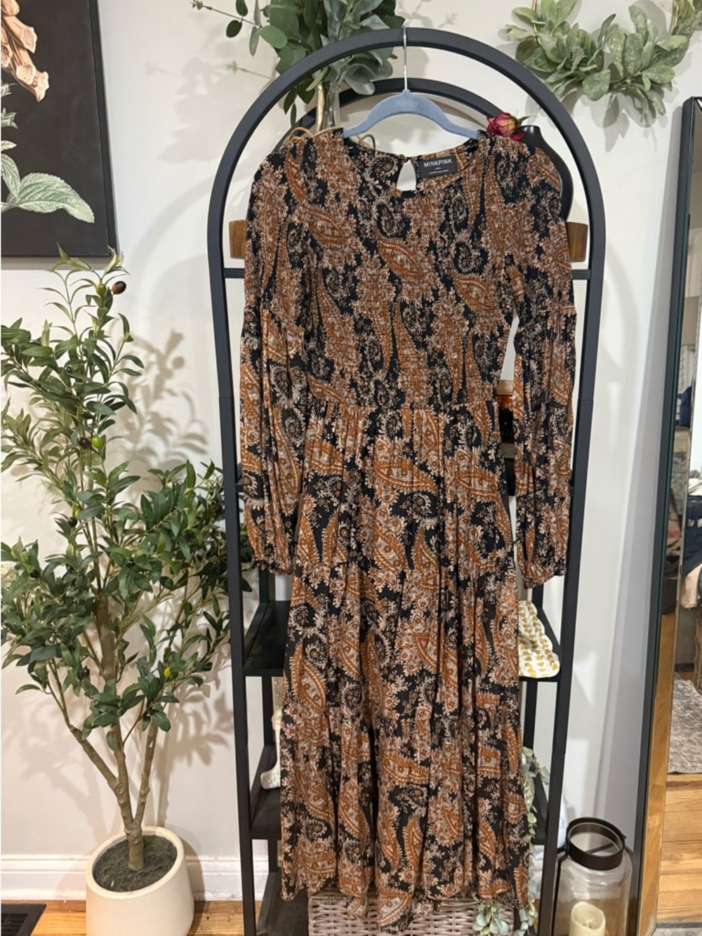 MINKPINK Boho Paisley Smocked Maxi Dress Size Small